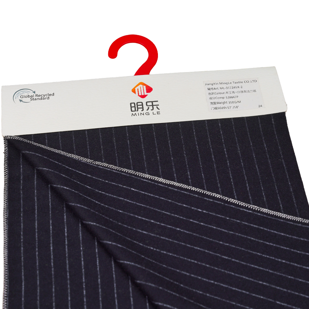 53% Bulu, 47% Poliester, 350G/M, Zhiqing + Putih, Fabrik Flanel Berjalur Menegak, ML-317245X-2