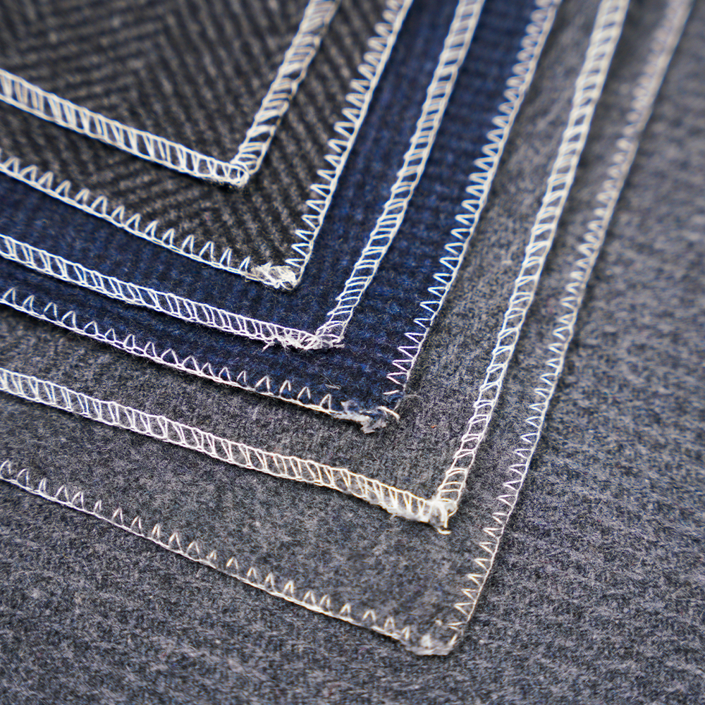 50% Bulu, 50% Gentian Lain, 760G/M, Kelabu Gelap + Kelabu Sederhana, Kain Melton Corak Herringbone Kotak-kotak, ML-241150-760