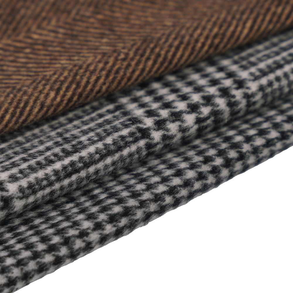 30% Bulu, 70% Gentian Lain, 630G/M, Unta/Coklat, Fabrik Salutan Satu Muka Tulang Herring, ML-222030-7B