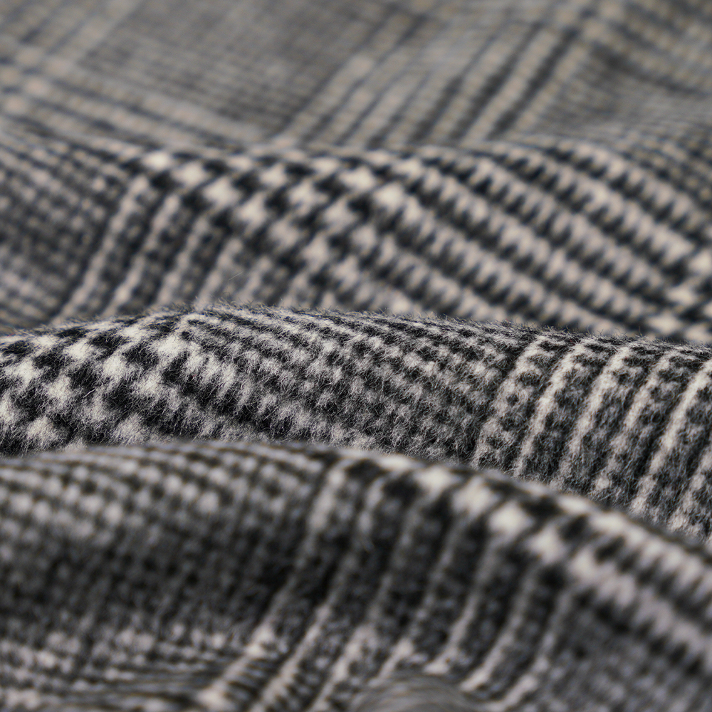 50% Bulu, 40% Poliester, 10% Gentian Lain, 560G/M, Hitam + Kelabu Muda, Kotak-kotak Kain Bulu Bersalut Satu Muka, ML-1010015